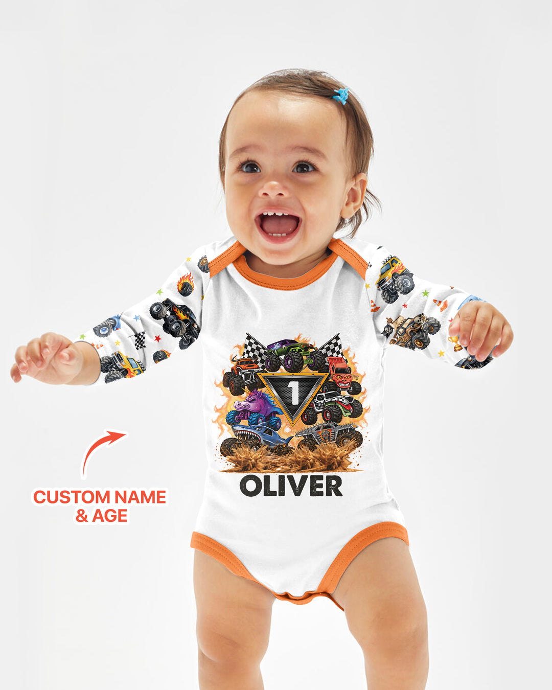 Personalized Monster Trucks Birthday Boy Bamboo Bodysuit