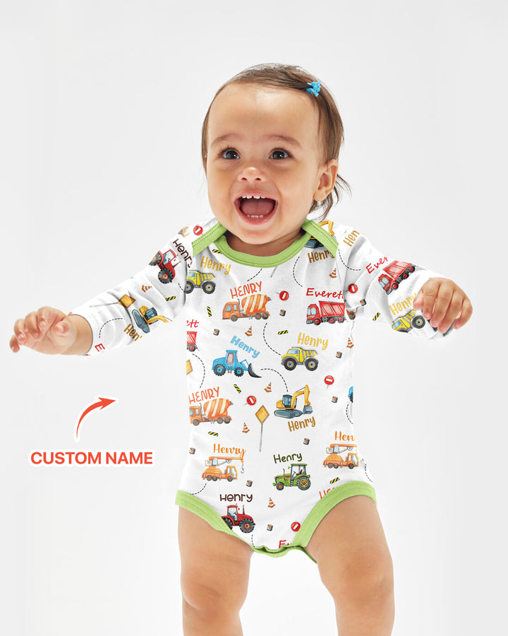 Construction Vehicles Custom Name Bamboo Bodysuit