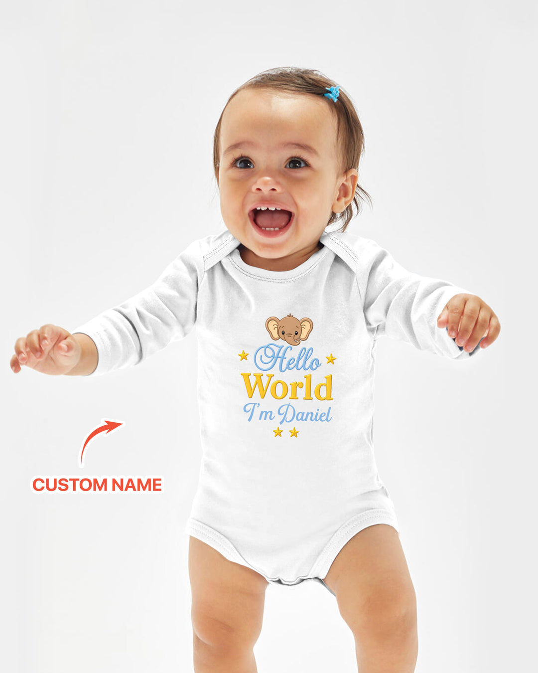 Hello World Elephant, Personalized Custom Baby Onesie, Gift For Babies