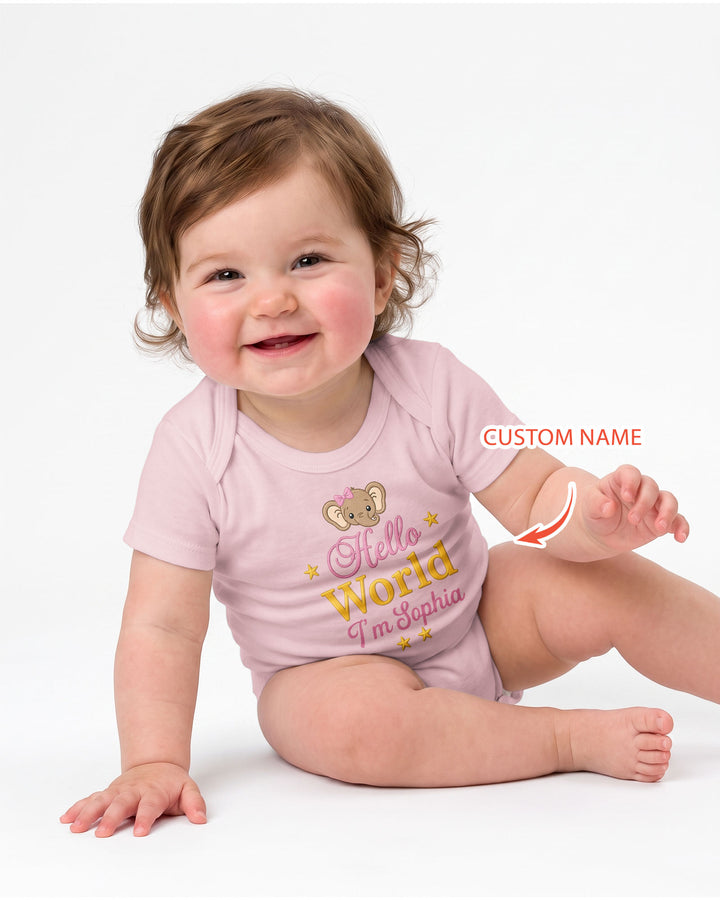 Hello World Elephant, Personalized Custom Baby Onesie, Gift For Babies