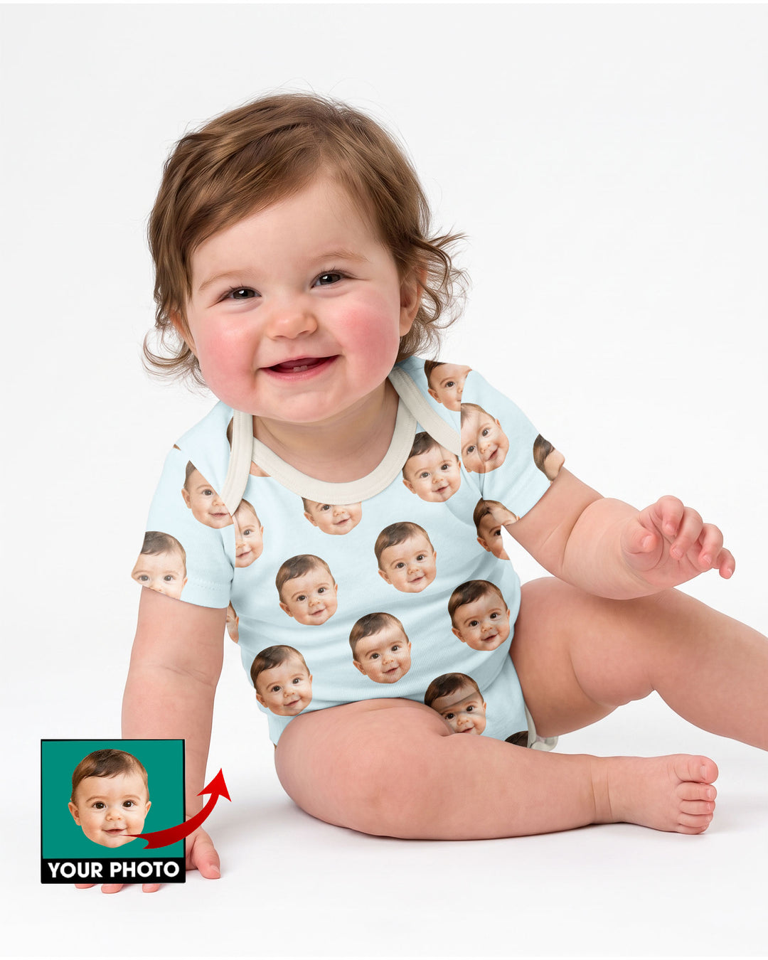 Custom Baby Face Bodysuit, Long/Short Sleeve Baby Romper, All Over Print Newborn Gift