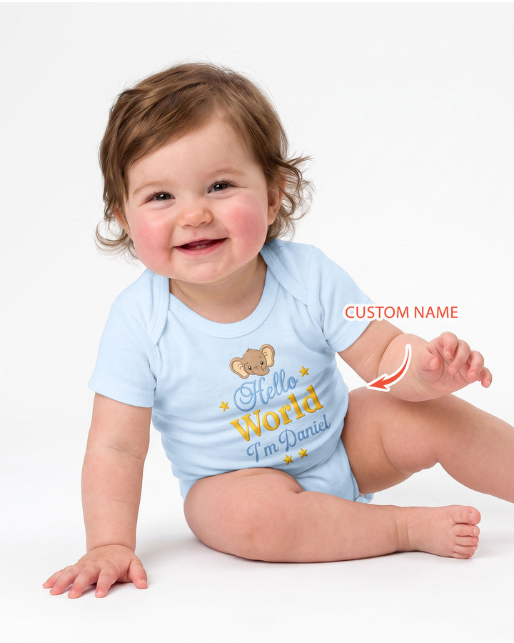 Hello World Elephant, Personalized Custom Baby Onesie, Gift For Babies