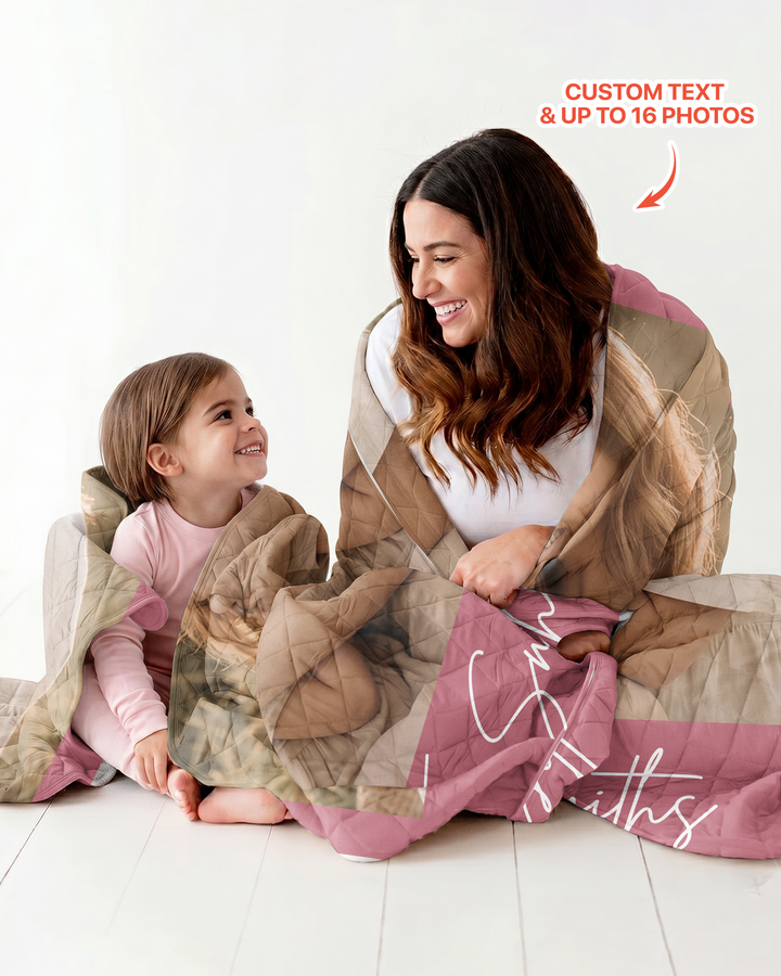Custom Photo Collage Family Bamboo Quilt Blanket