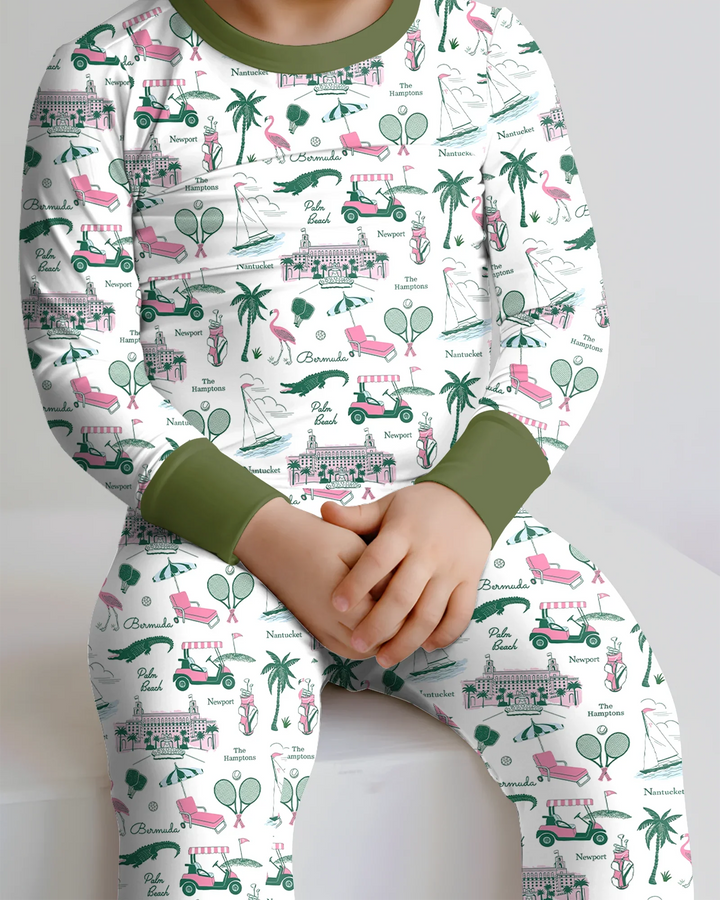 Preppy Palm Getaway Bamboo Two Piece Long Sleeve Pajama Set