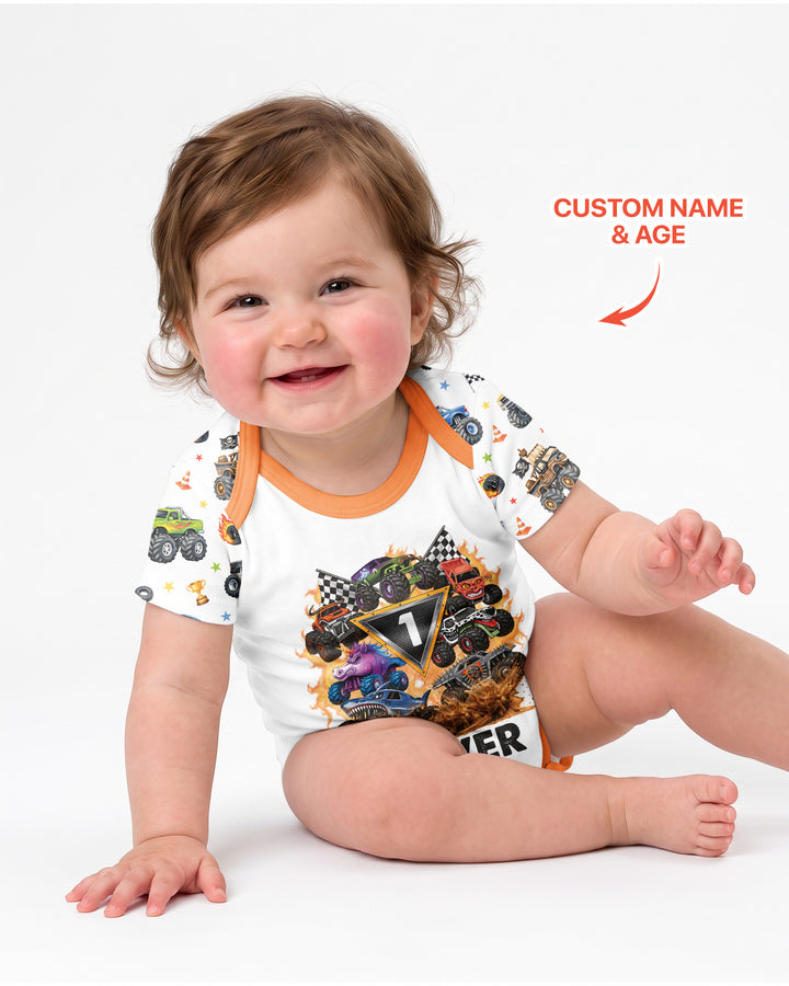 Personalized Monster Trucks Birthday Boy Bamboo Bodysuit