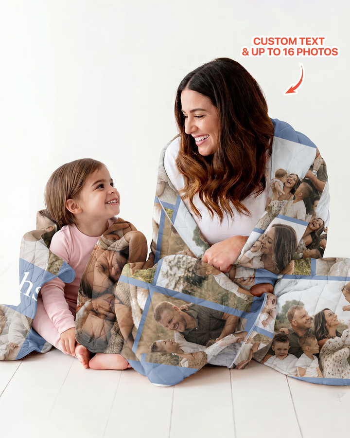 Custom Photo Collage Family Bamboo Quilt Blanket