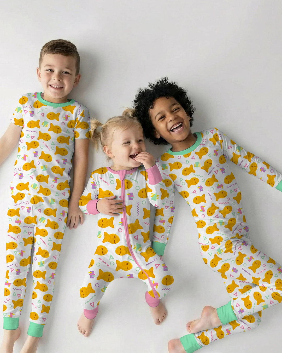 Cheesy Fishies Family Matching Bamboo Two Piece Short Sleeve Pajama Set