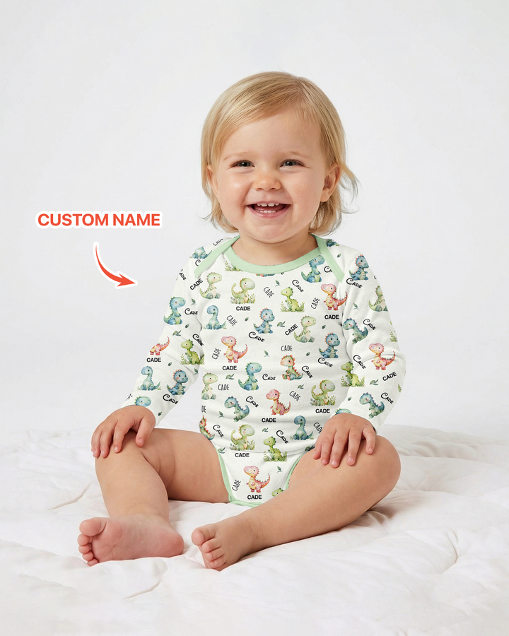 Dinosaur Custom Name Bamboo Bodysuit