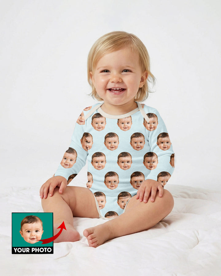 Custom Baby Face Bodysuit, Long/Short Sleeve Baby Romper, All Over Print Newborn Gift