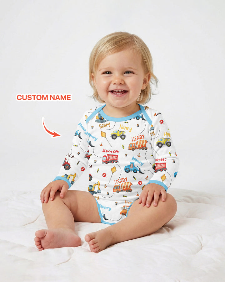 Construction Vehicles Custom Name Bamboo Bodysuit
