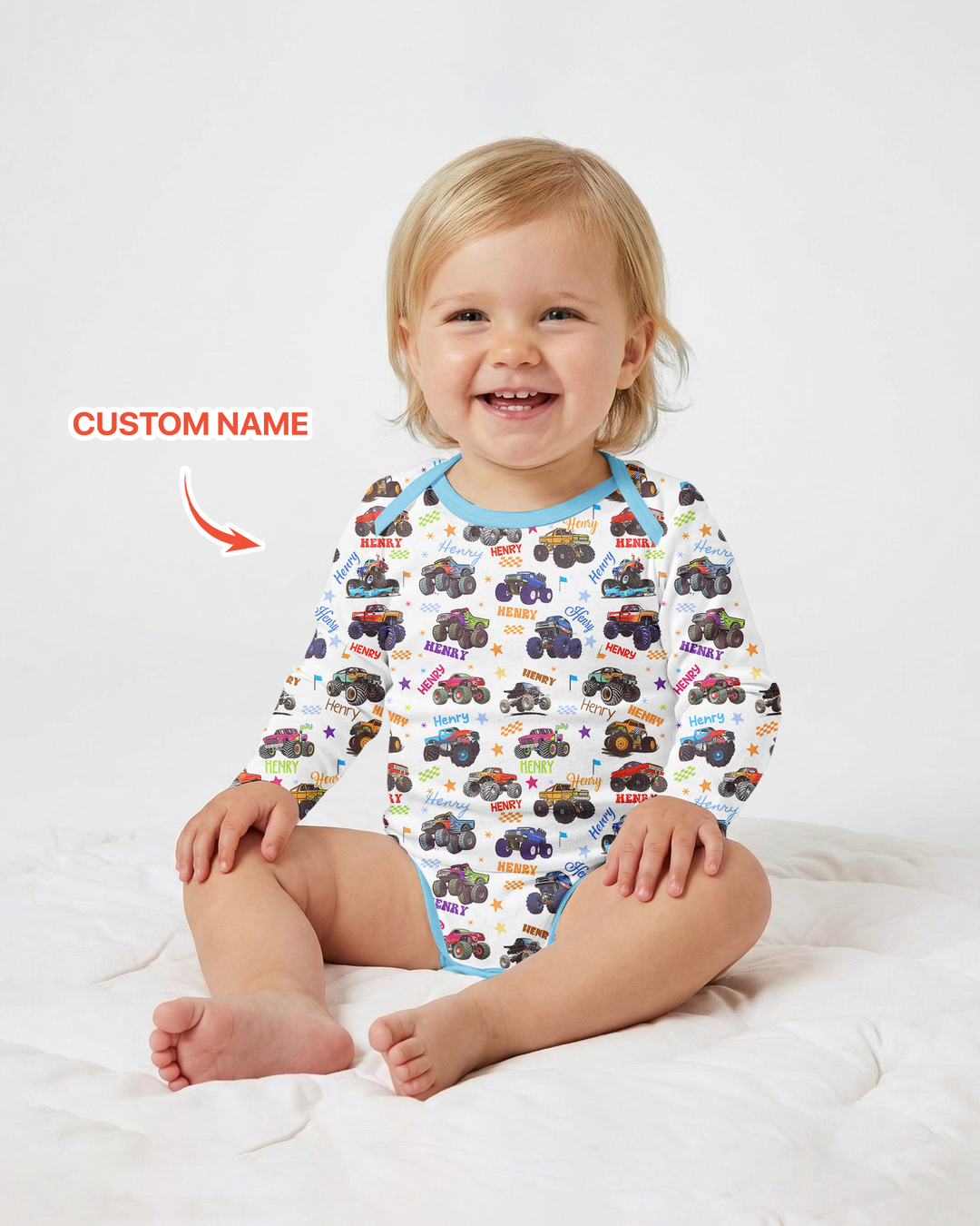 Monster Truck Custom Name Bamboo Bodysuit