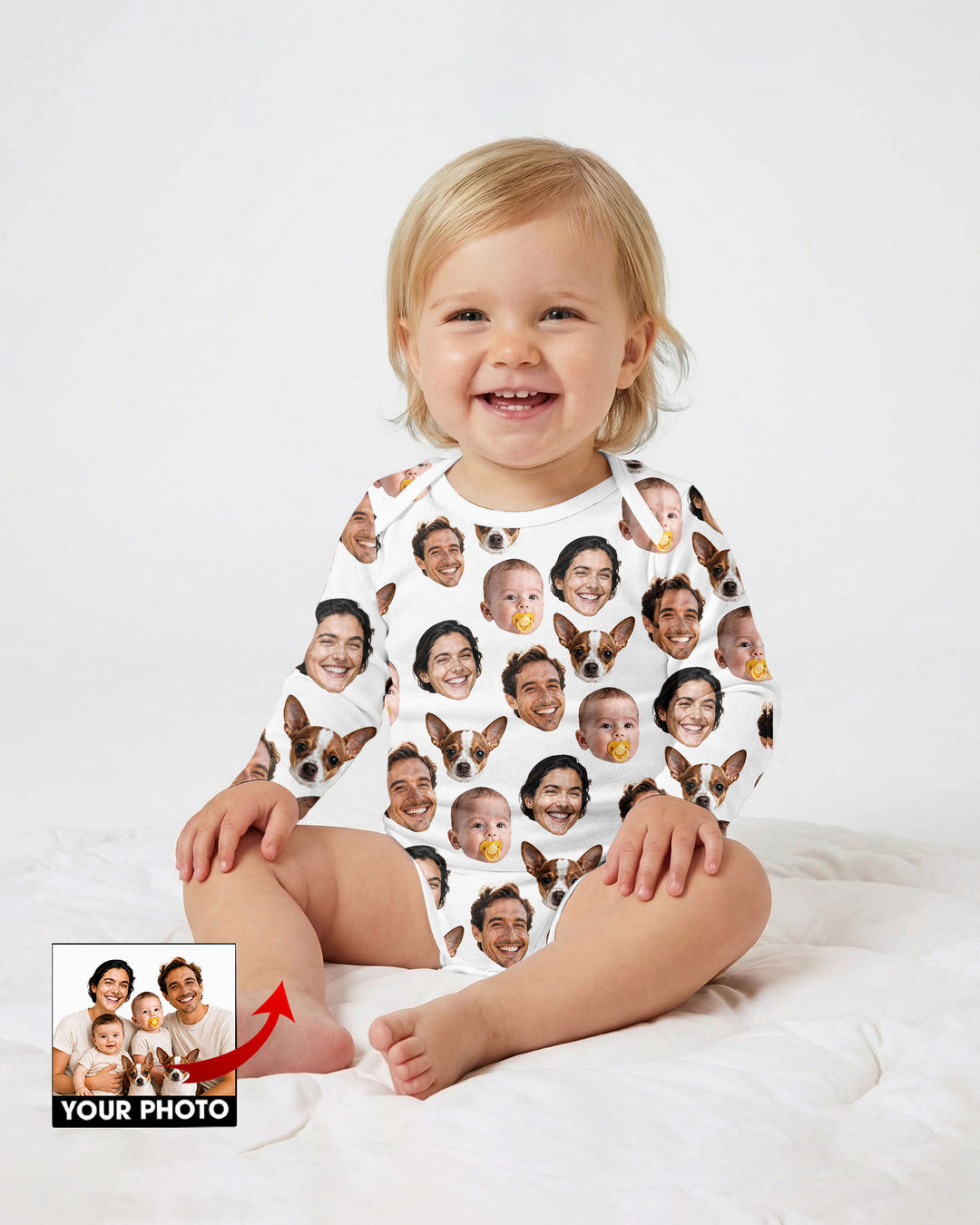 Personalized Face Baby Bodysuit, Families Faces Newborn Bodysuit