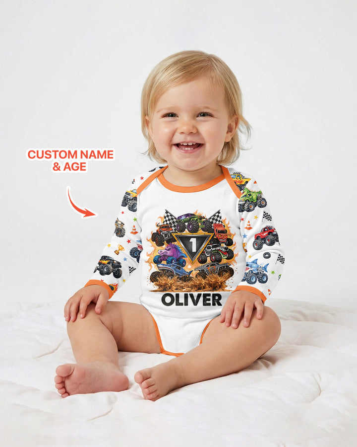 Personalized Monster Trucks Birthday Boy Bamboo Bodysuit