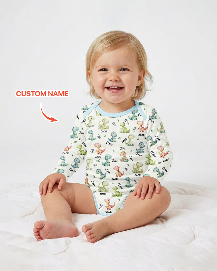 Dinosaur Custom Name Bamboo Bodysuit