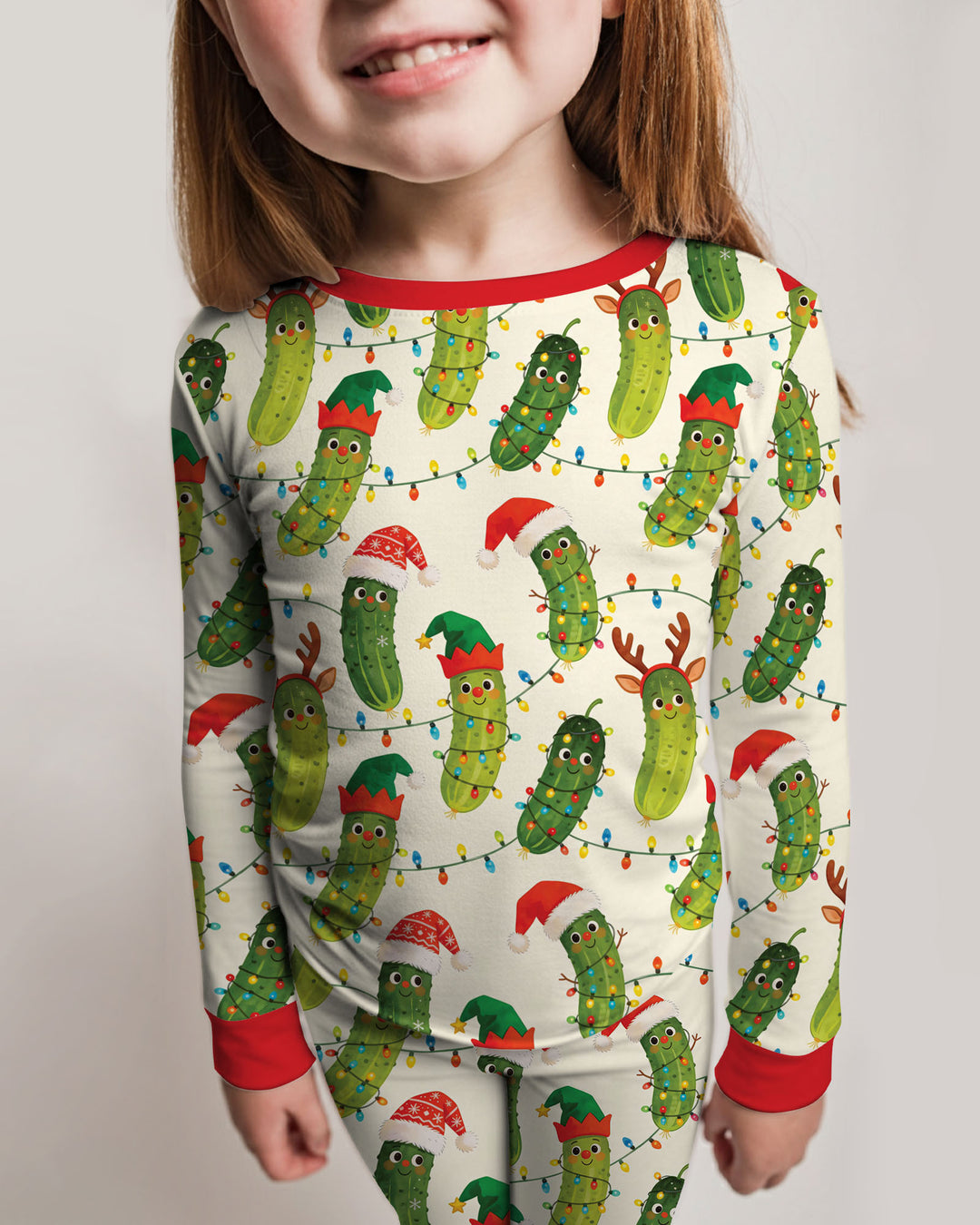 Cheerful Christmas Pickle Bamboo Two Piece Long Sleeve Pajama Set