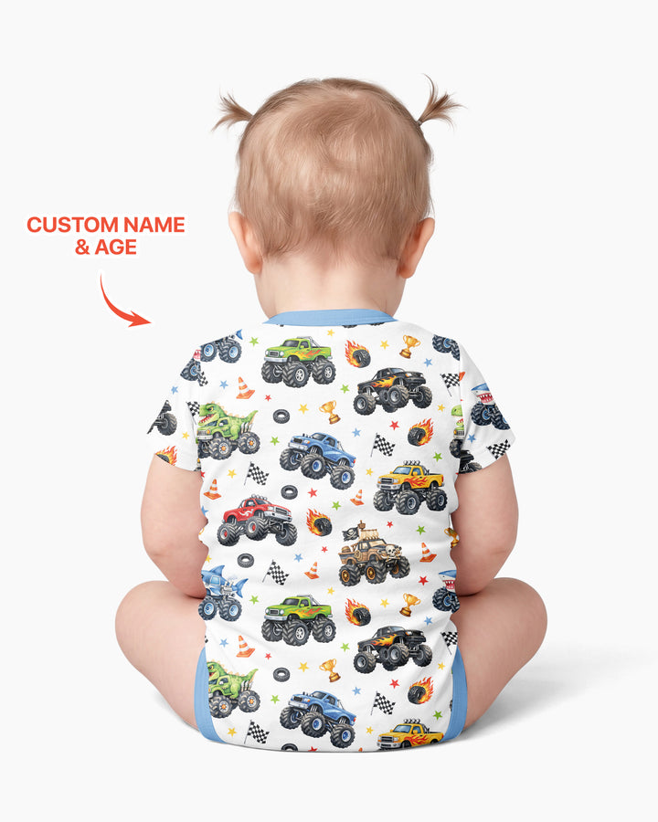 Personalized Monster Trucks Birthday Boy Bamboo Bodysuit
