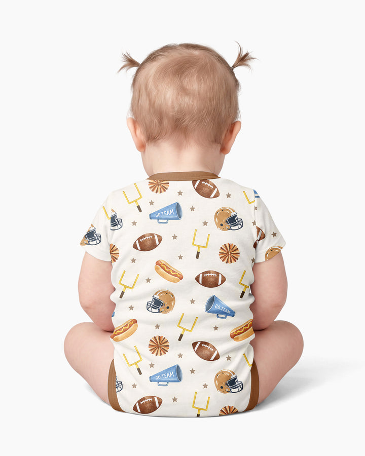 Custom Name Football I'm Just Here For The Snacks Bamboo Bodysuit