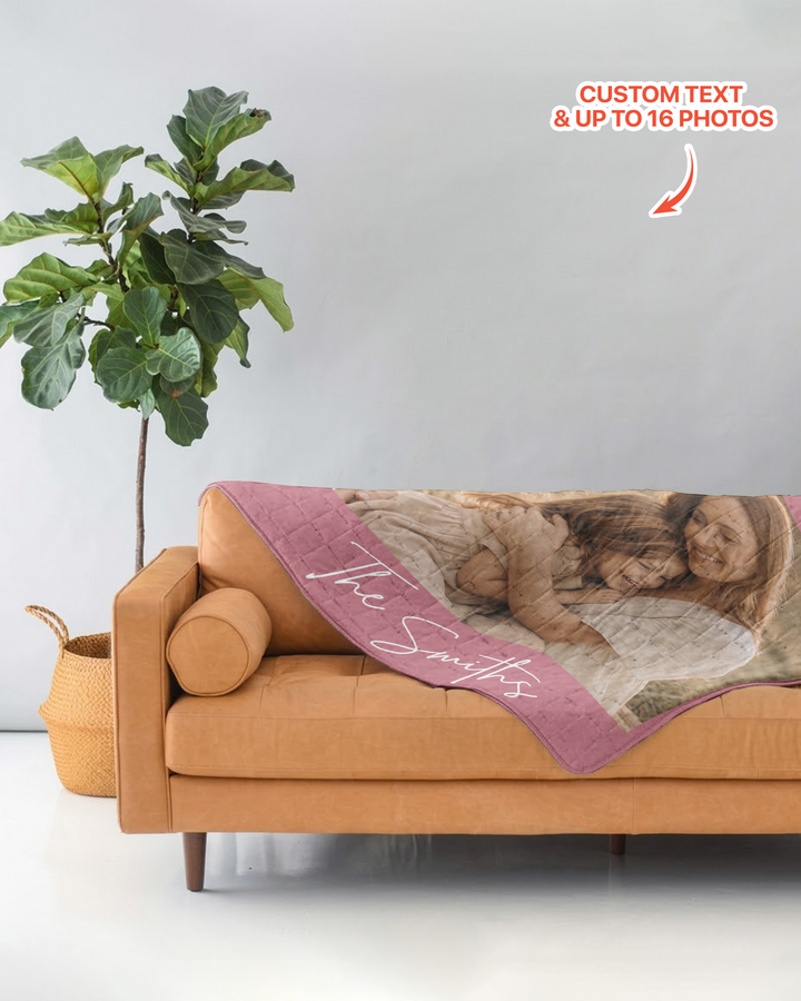 Custom Photo Collage Family Bamboo Quilt Blanket