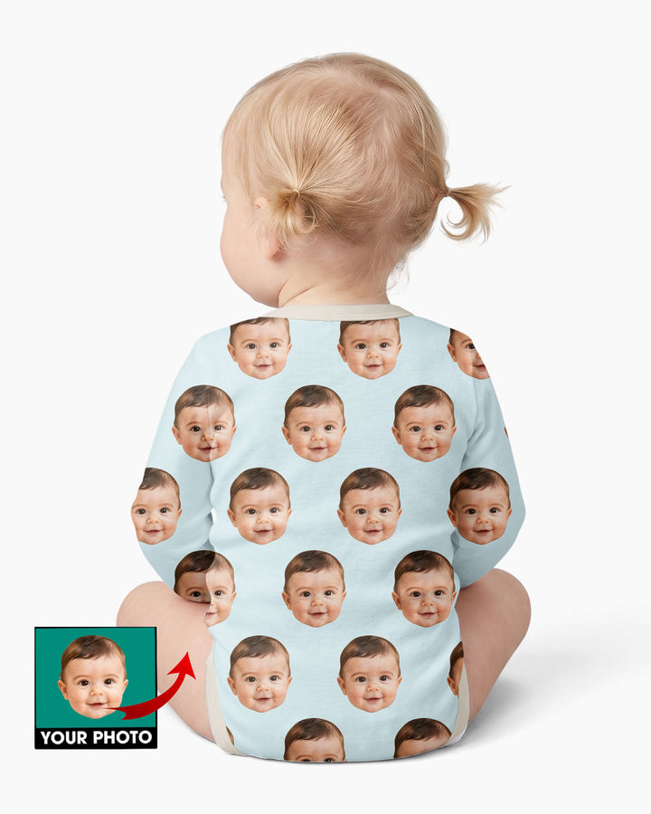 Custom Baby Face Bodysuit, Long/Short Sleeve Baby Romper, All Over Print Newborn Gift