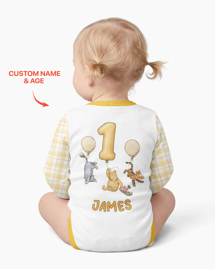 Little Bear Birthday Custom Name And Age Balloon Bamboo Bodysuit