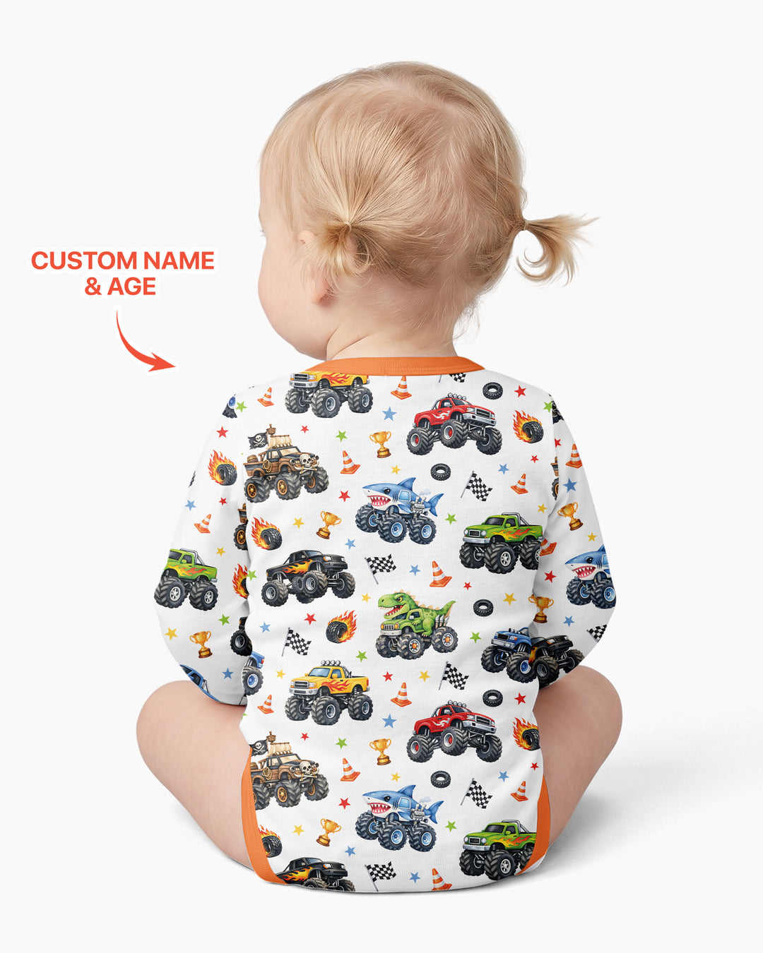 Personalized Monster Trucks Birthday Boy Bamboo Bodysuit