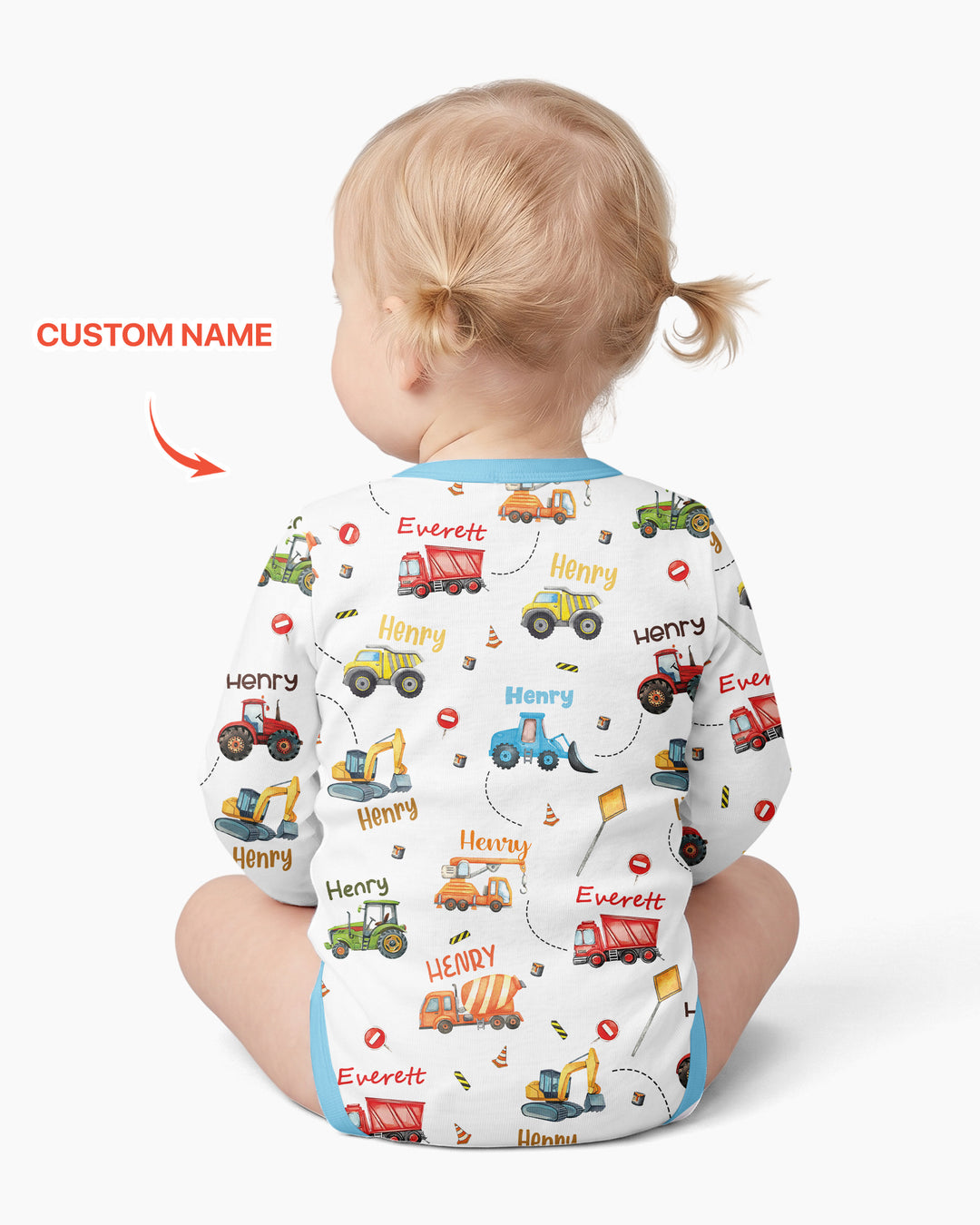 Construction Vehicles Custom Name Bamboo Bodysuit