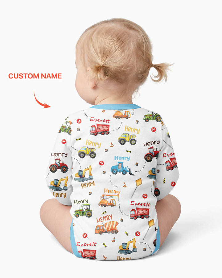 Construction Vehicles Custom Name Bamboo Bodysuit