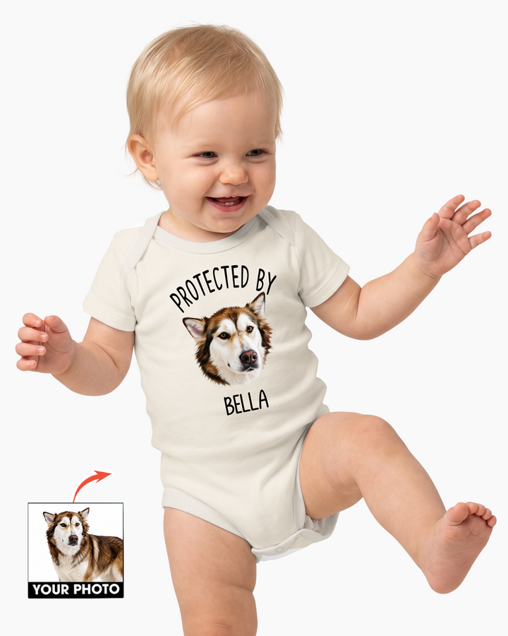 Custom Art Illustration Protected by Pet Portrait Baby Bodysuit: Personalized Dog & Cat Onesie