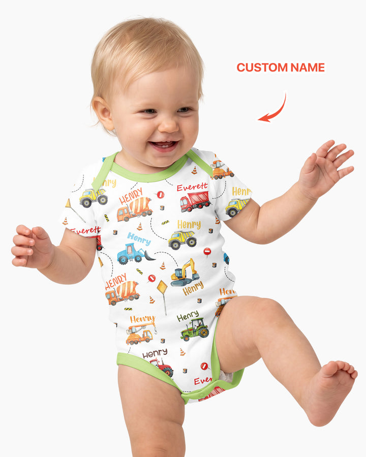 Construction Vehicles Custom Name Bamboo Bodysuit