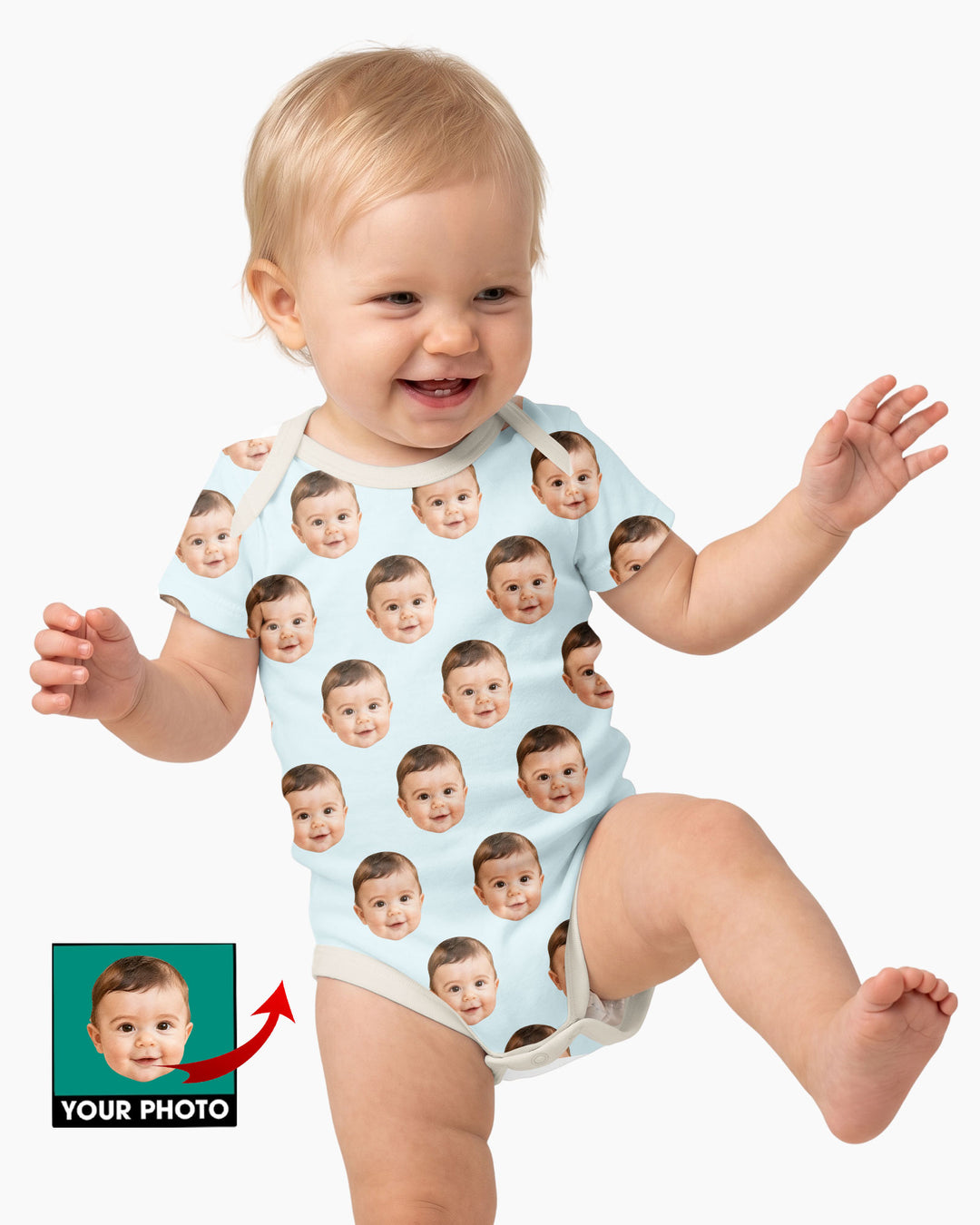 Custom Baby Face Bodysuit, Long/Short Sleeve Baby Romper, All Over Print Newborn Gift