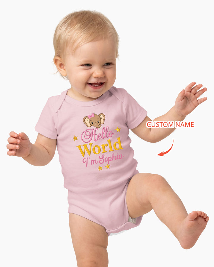 Hello World Elephant, Personalized Custom Baby Onesie, Gift For Babies