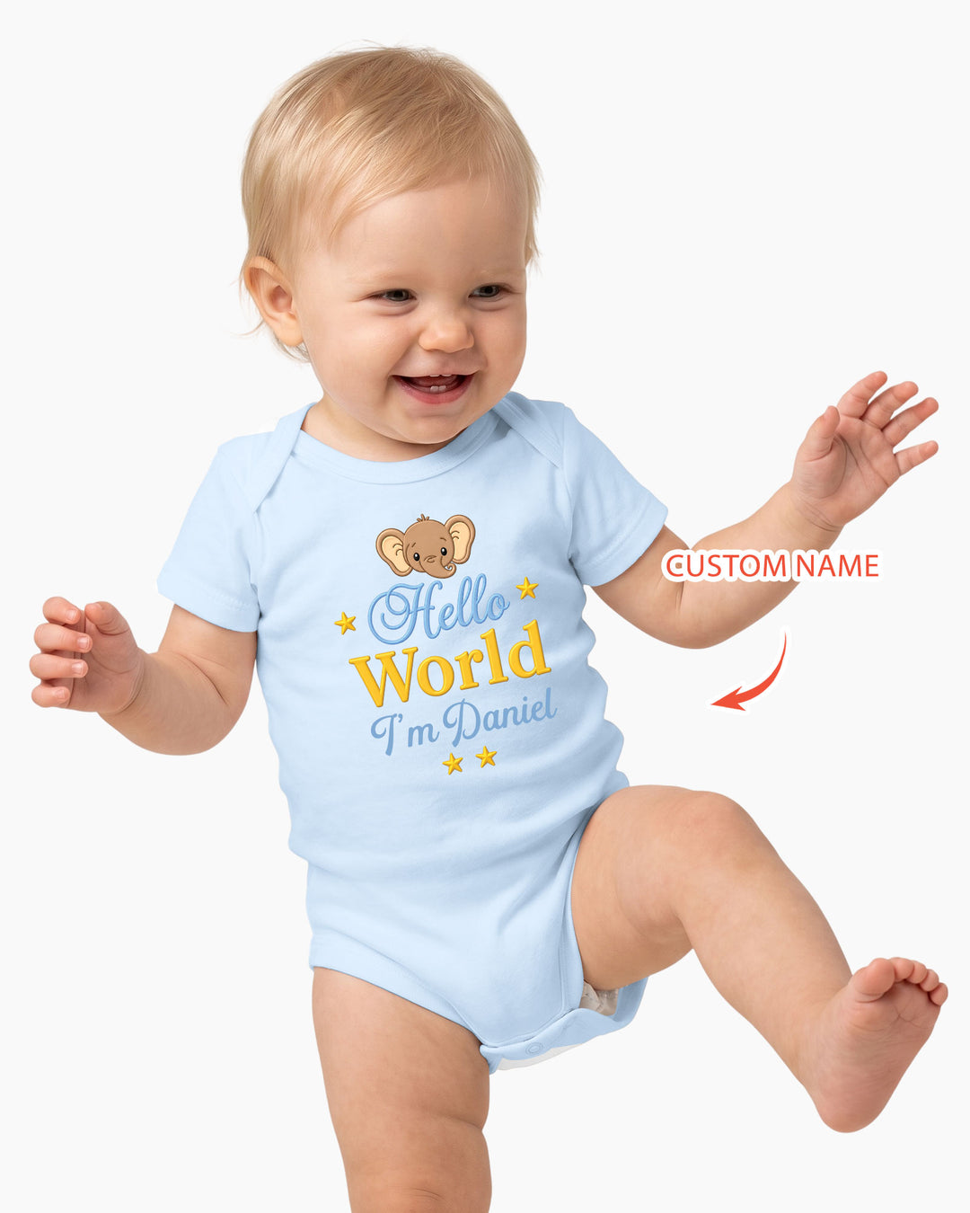 Hello World Elephant, Personalized Custom Baby Onesie, Gift For Babies