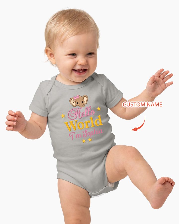 Hello World Elephant, Personalized Custom Baby Onesie, Gift For Babies