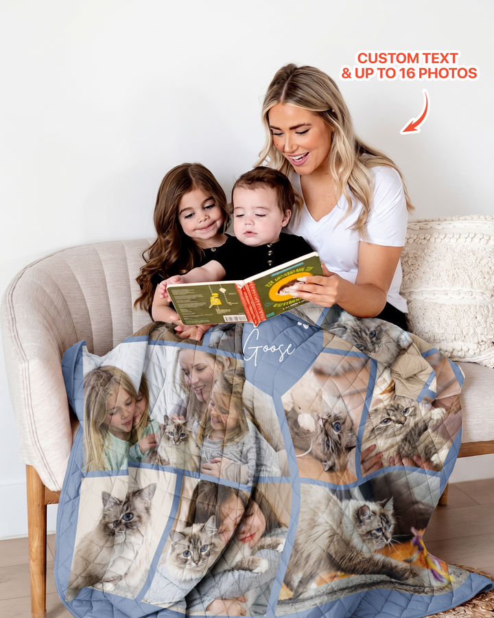 Custom Pet Photo Collage Bamboo Quilt Blanket