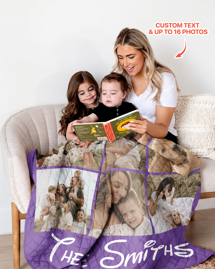Custom Photo Collage Family Bamboo Quilt Blanket