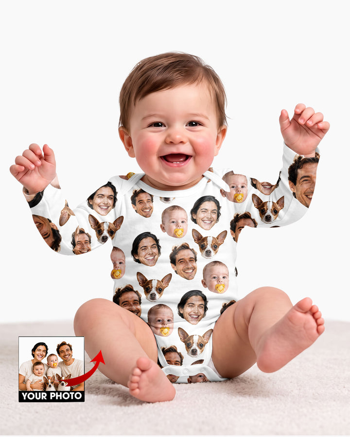 Personalized Face Baby Bodysuit, Families Faces Newborn Bodysuit