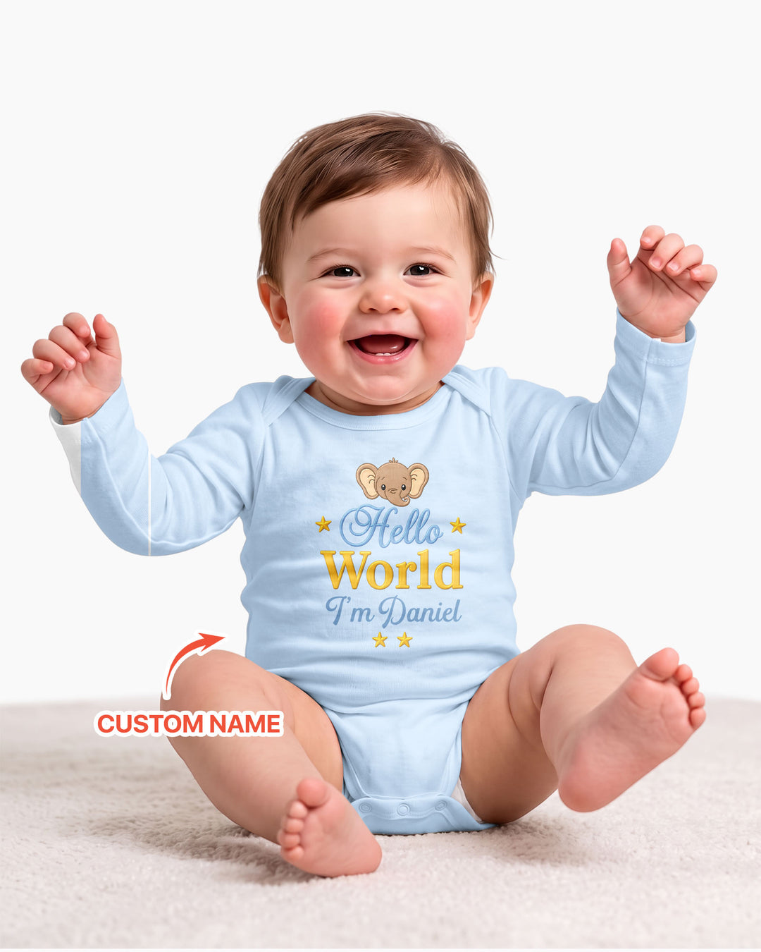 Hello World Elephant, Personalized Custom Baby Onesie, Gift For Babies
