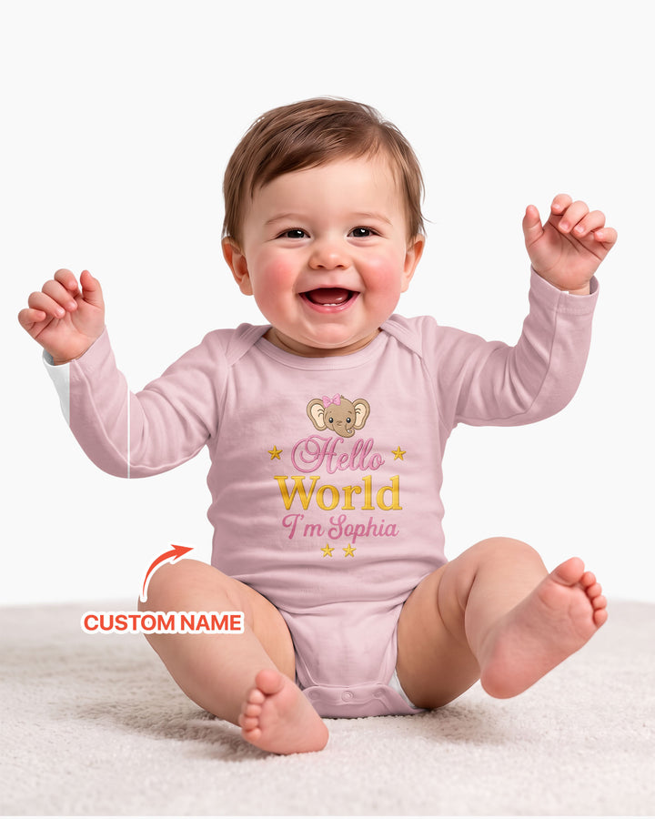 Hello World Elephant, Personalized Custom Baby Onesie, Gift For Babies