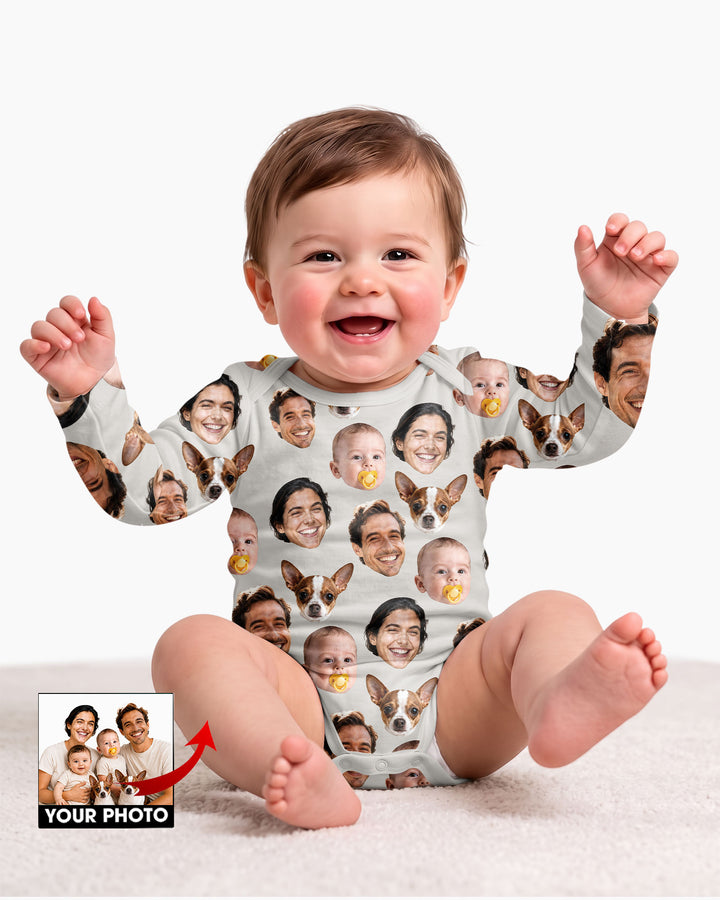 Personalized Face Baby Bodysuit, Families Faces Newborn Bodysuit