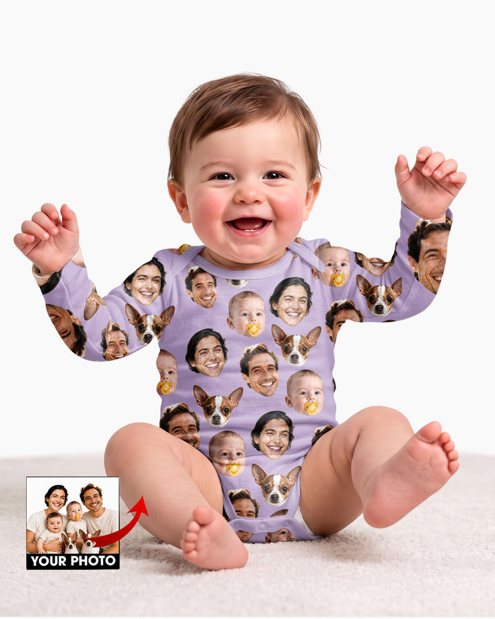 Personalized Face Baby Bodysuit, Families Faces Newborn Bodysuit
