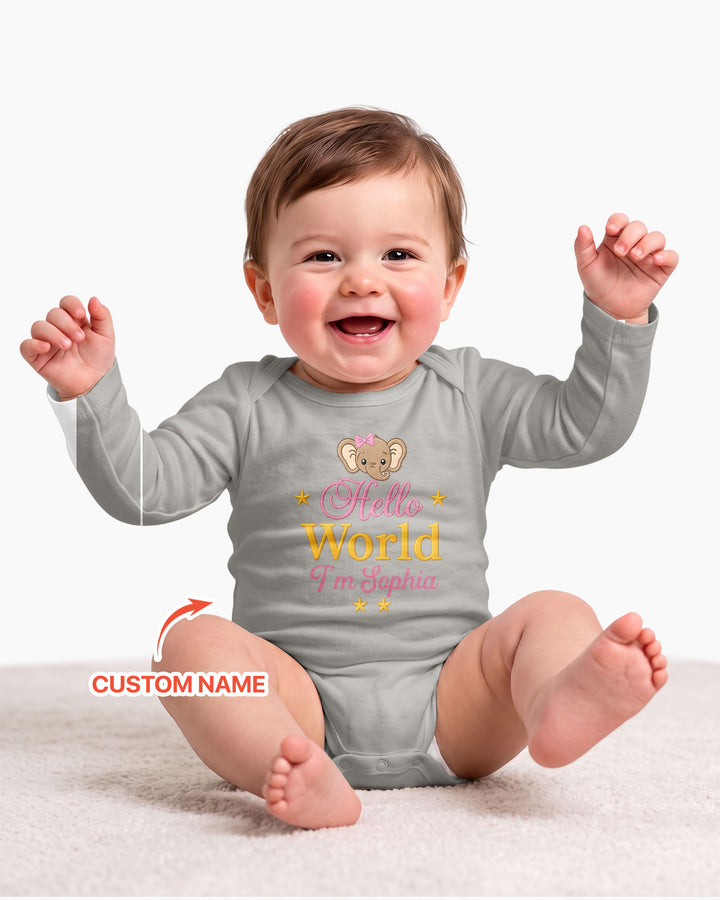Hello World Elephant, Personalized Custom Baby Onesie, Gift For Babies