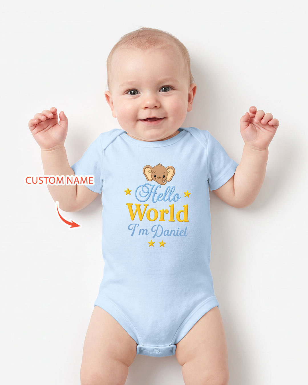 Hello World Elephant, Personalized Custom Baby Onesie, Gift For Babies