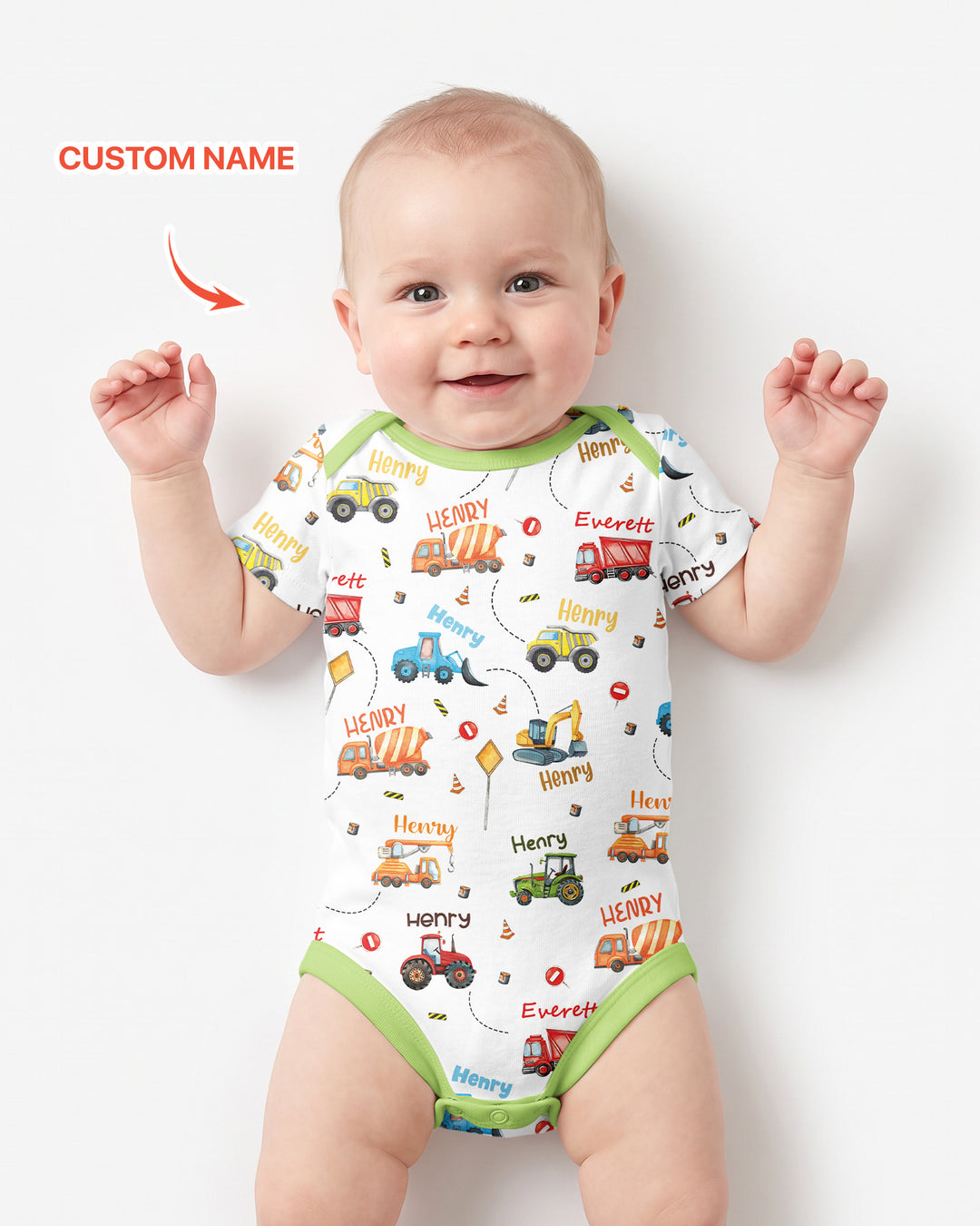 Construction Vehicles Custom Name Bamboo Bodysuit