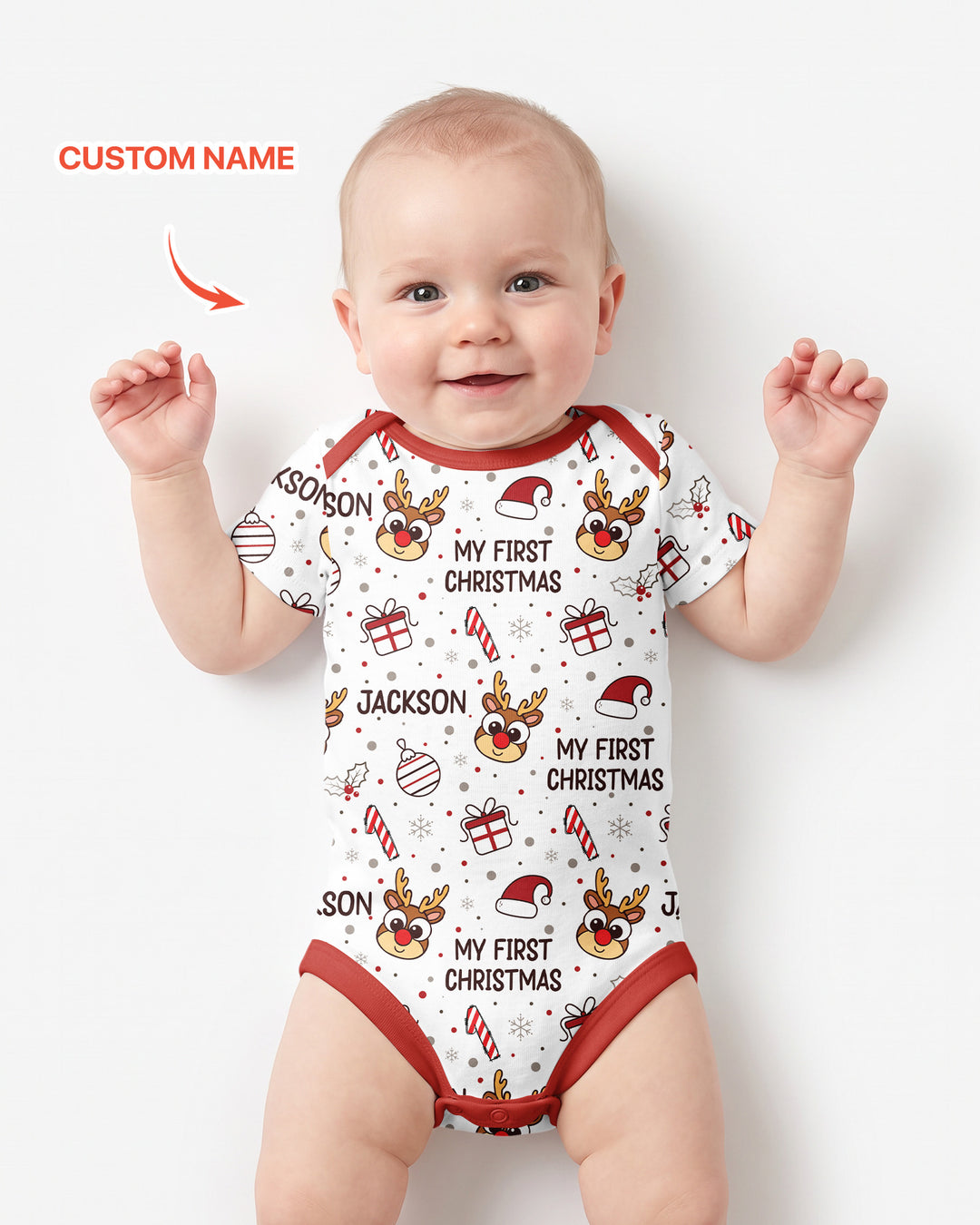 Custom Name Reindeer Doodle My First Christmas Bamboo Bodysuit