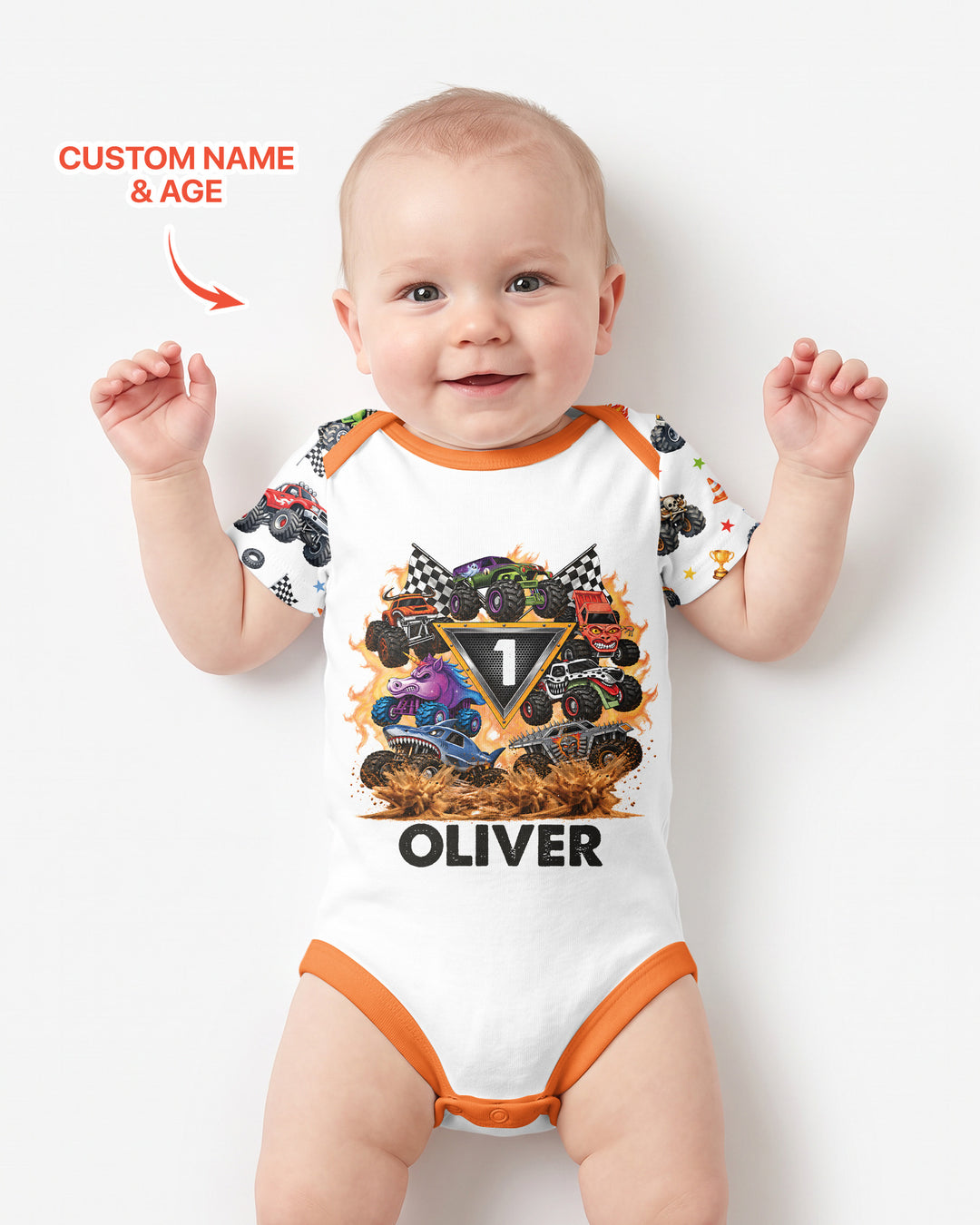 Personalized Monster Trucks Birthday Boy Bamboo Bodysuit