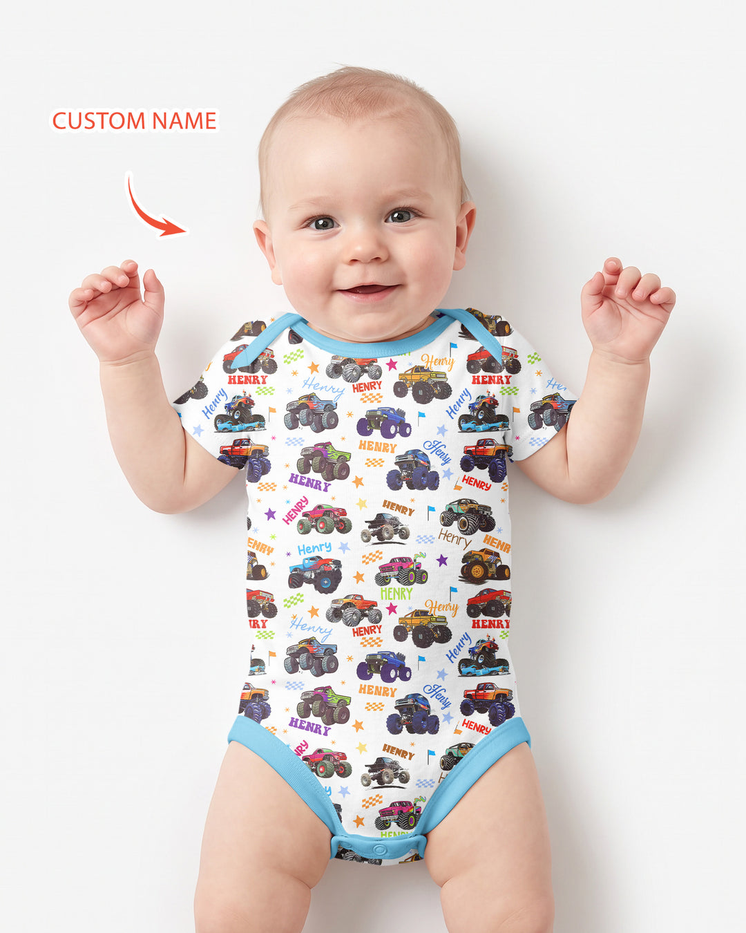 Monster Truck Custom Name Bamboo Bodysuit
