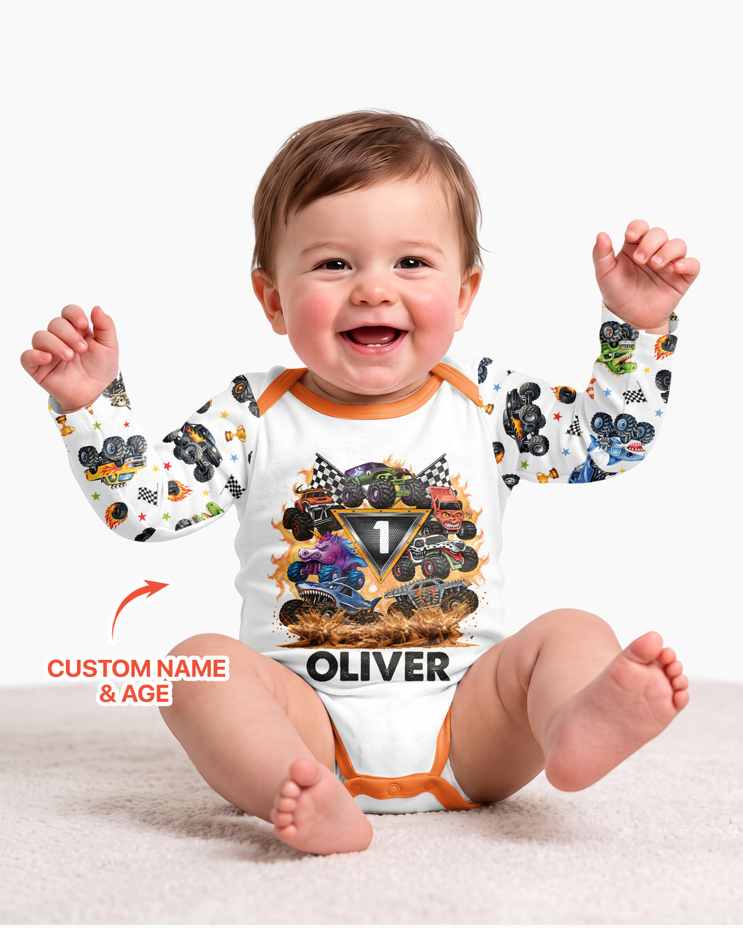 Personalized Monster Trucks Birthday Boy Bamboo Bodysuit