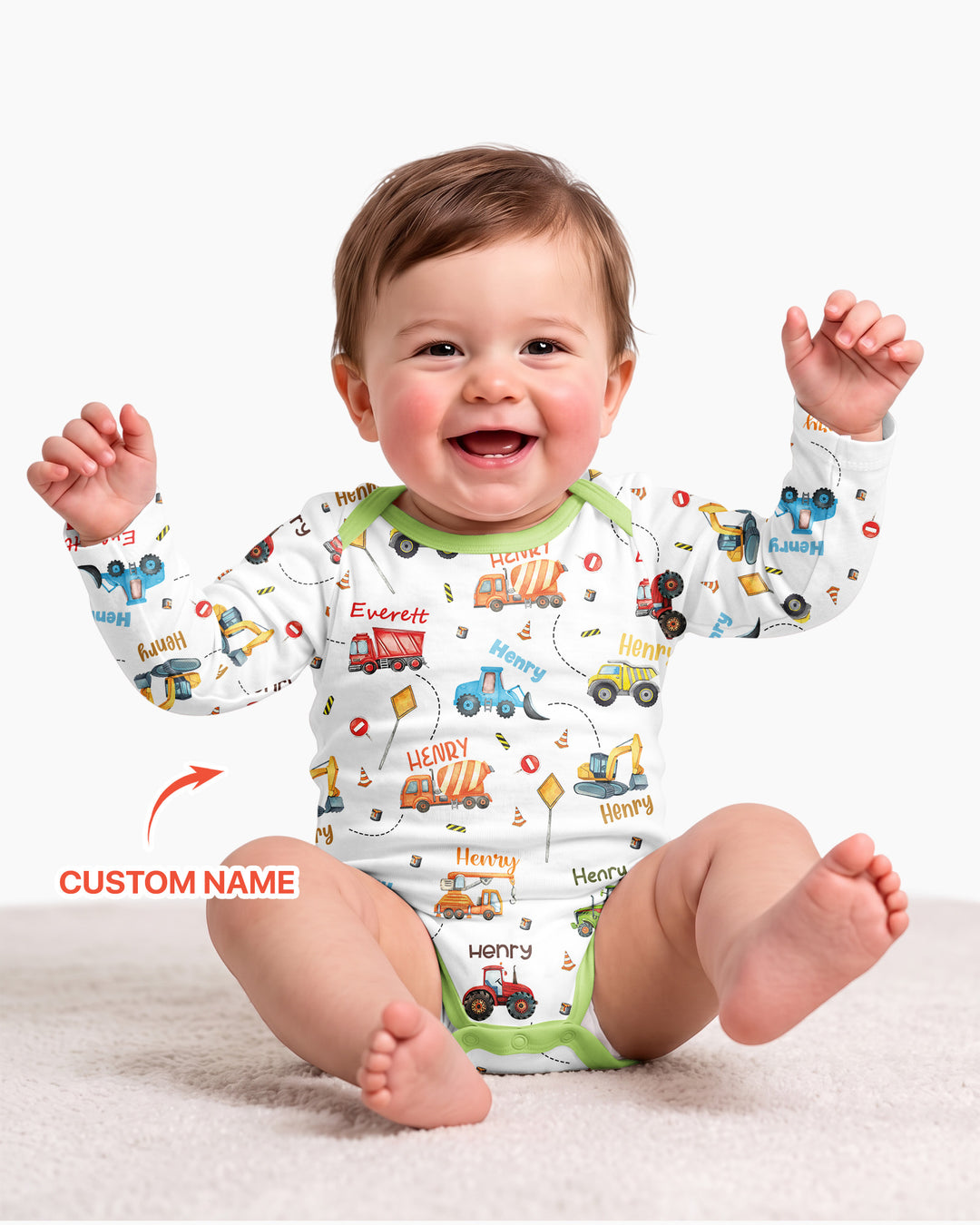 Construction Vehicles Custom Name Bamboo Bodysuit