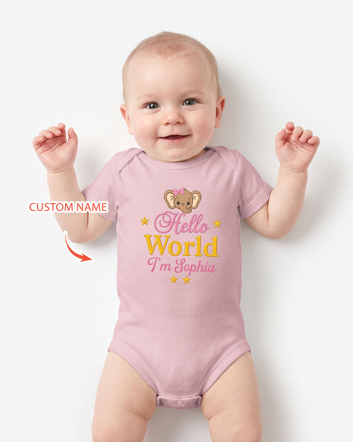 Hello World Elephant, Personalized Custom Baby Onesie, Gift For Babies