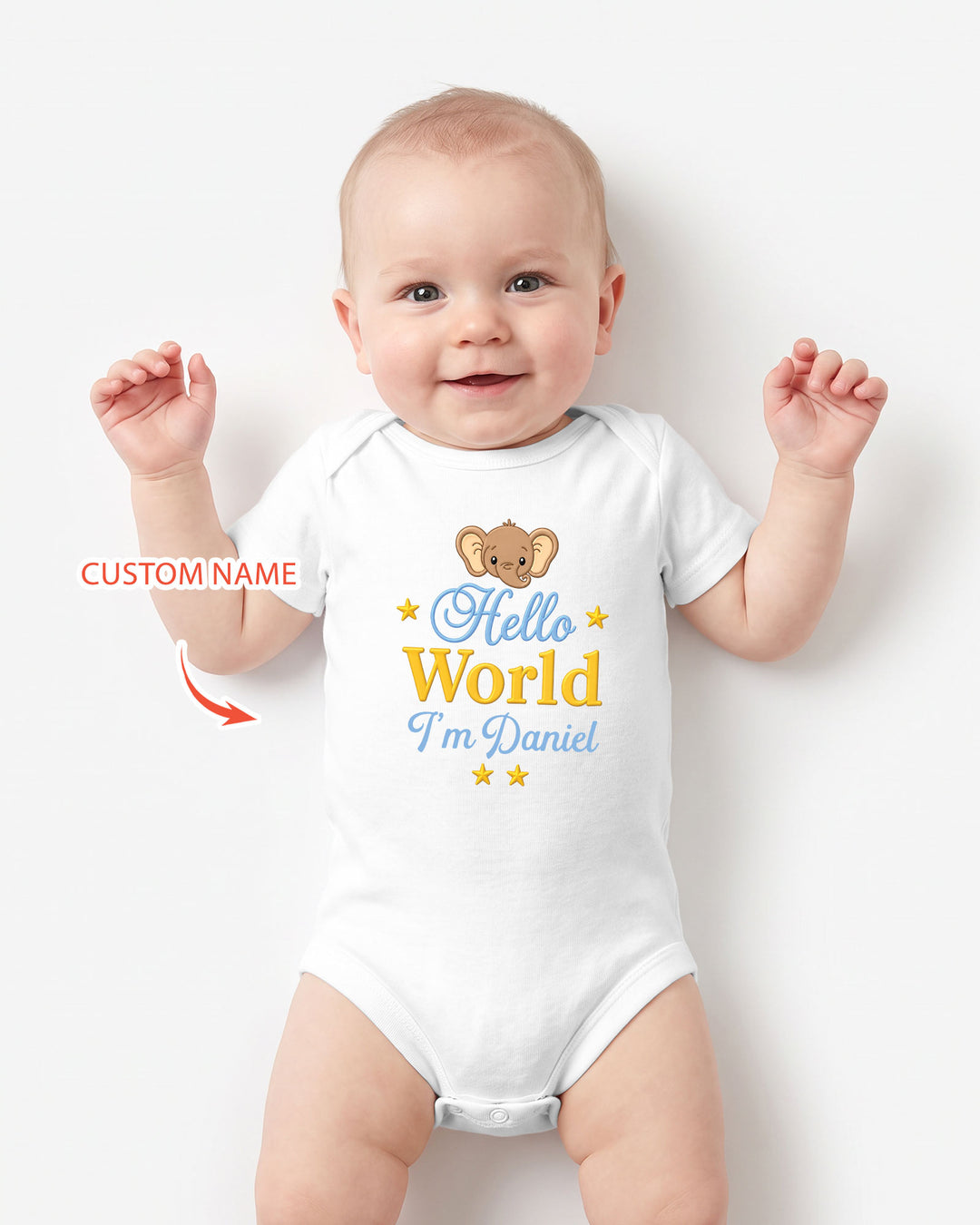 Hello World Elephant, Personalized Custom Baby Onesie, Gift For Babies
